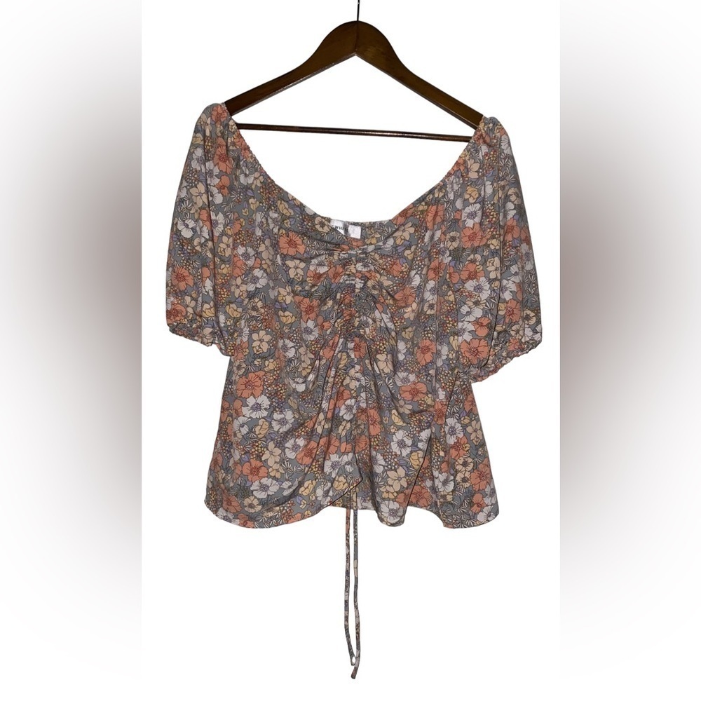 Lily White Babydoll Milkmaid Peasant Crop Women Floral Blouse Size 2X Summer‎